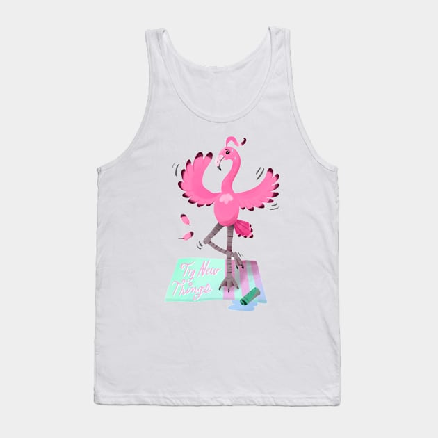 Try New Things with Yoga Flamingo in digital Tank Top by narwhalwall